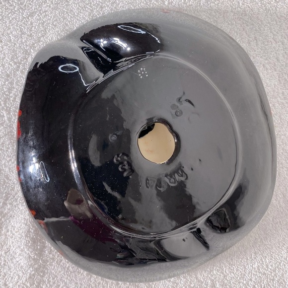 Vintage Handmade Red Black Painted Ceramic Ashtray Trinket Dish Art Decor - Picture 2 of 14